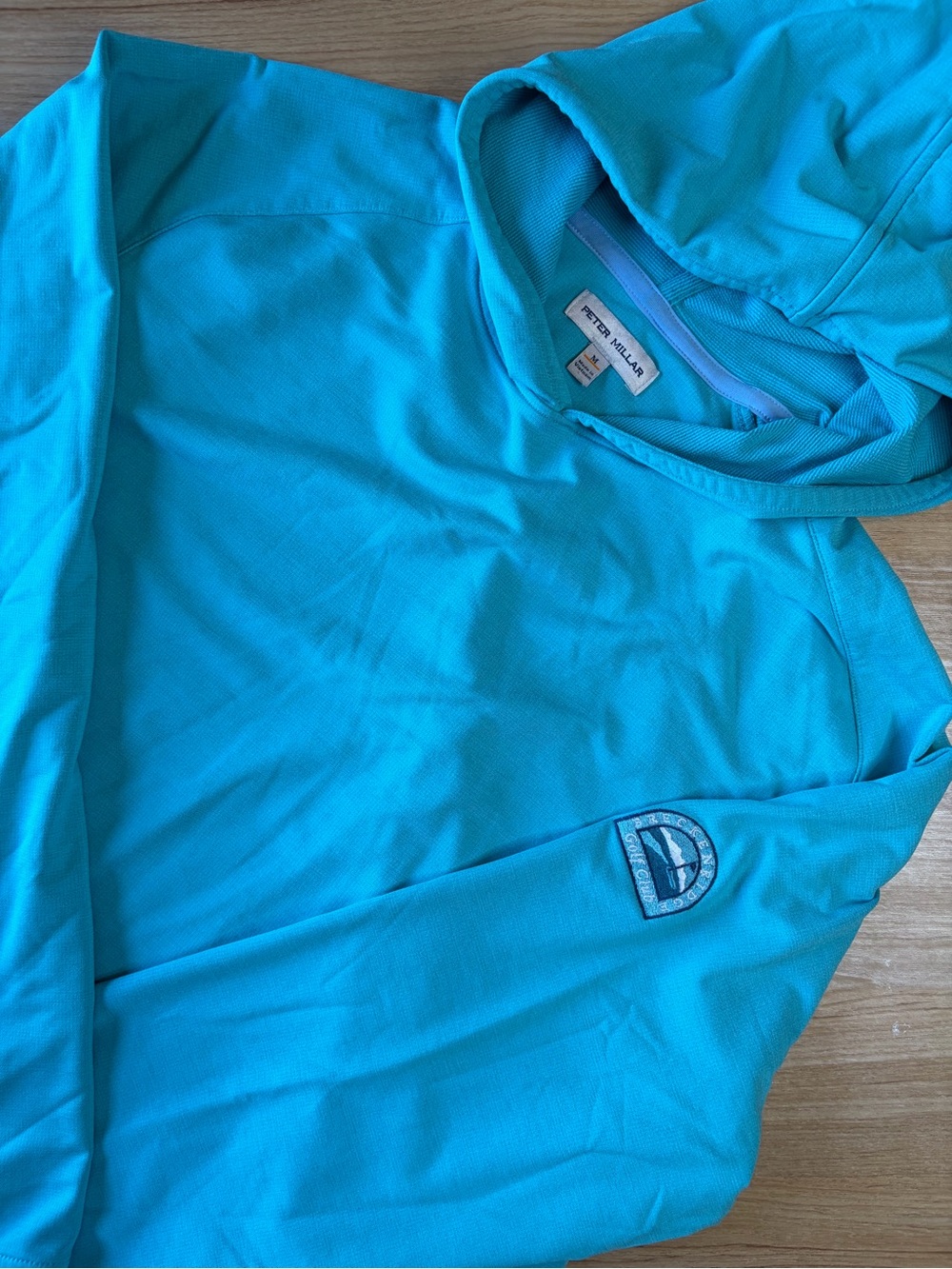 Peter Millar Aqua Blue Performance Hoodie Pullover Breckenridge Golf Club Size M